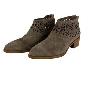 Italeau Handmade Italy Leather Suede Ankle Boots Women's 38 Heel Laser Cutouts